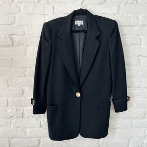 Vintage Black Blazer with Gold Button and Cuff Buckles